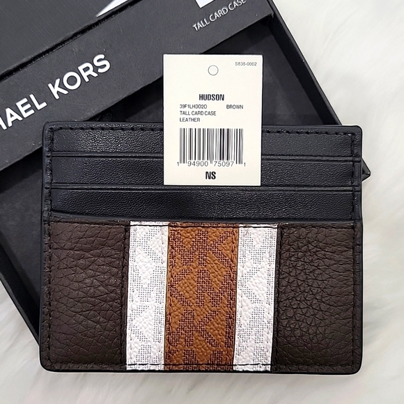 MICHAEL KORS MENS Hudson Logo Stripe Leather Tall Card Case - Picture 2 of 5
